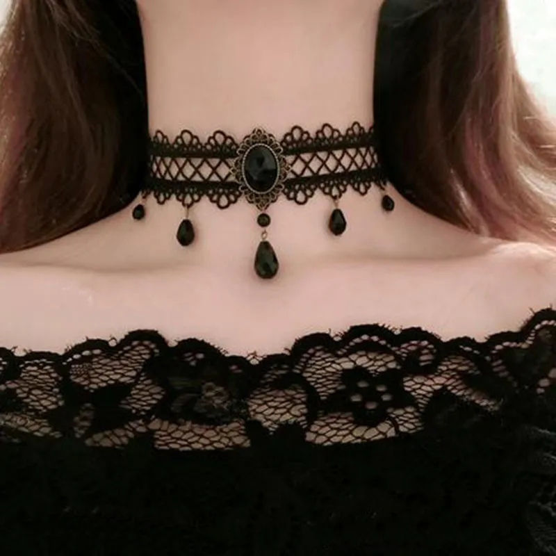 Chokers Black Flower Rhinestone Choker Accessories Necklace Women Bijoux Fashion velvet choker Jewelry