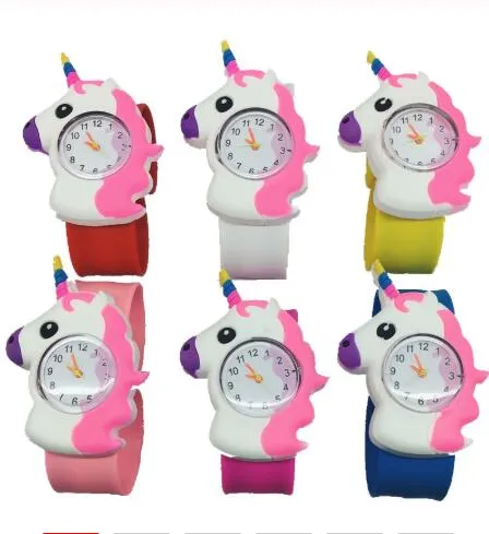 Kids Unicorn Watch 3D Cartoon Unicorn Quartz Wristwatch Silicone Band Slap Watch Children gift birthday watches GGA3414