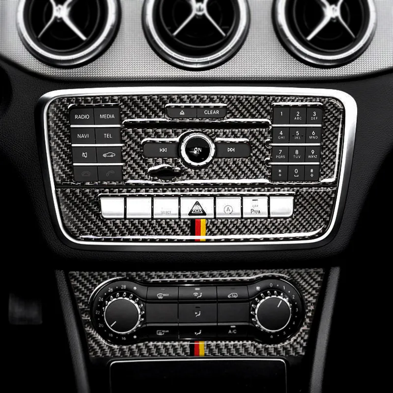 Carbon Fiber CD Luftkonditionering Kontrollpanel Bilklistermärken För Mercedes W169 W245 W117 W156 A klass B klass CLA GLA