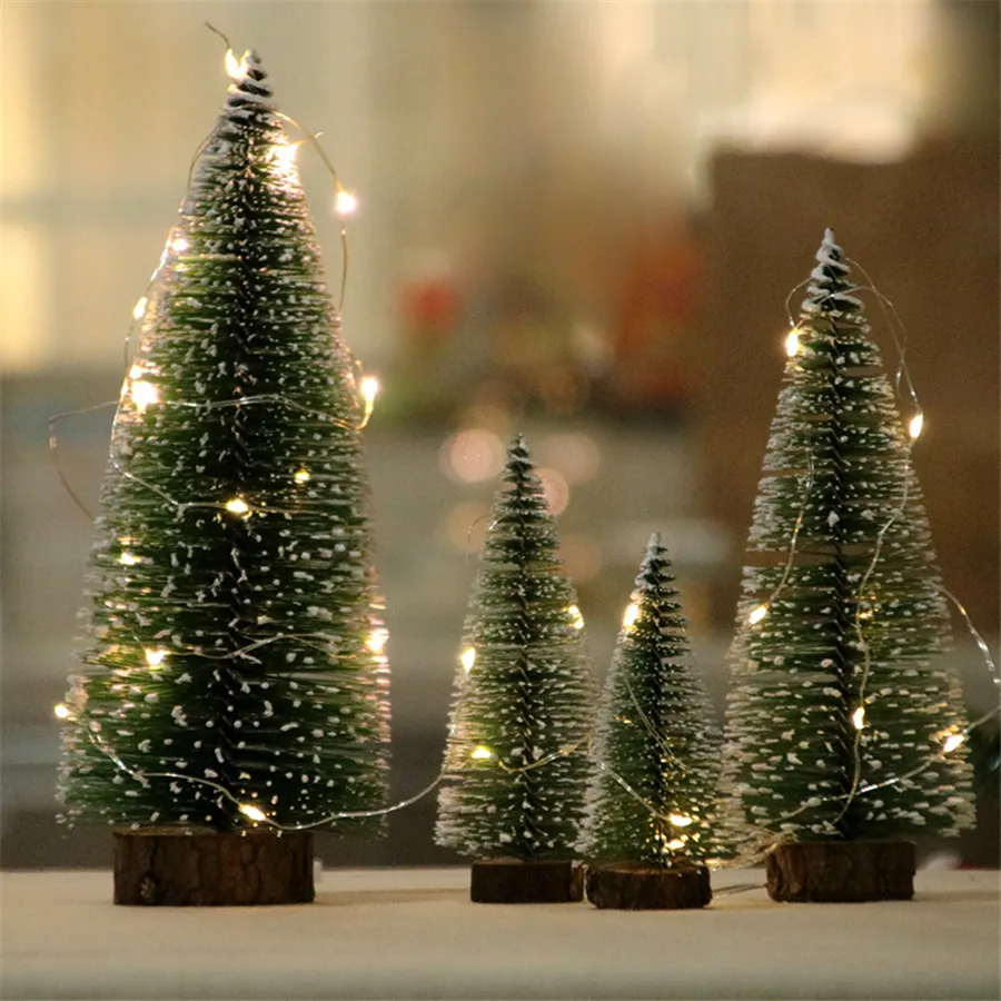 Mini árbol de Navidad, pequeño adorno de escritorio de cedro con luces Led, pequeño pino Artificial para decoración del hogar de Año Nuevo JK1910