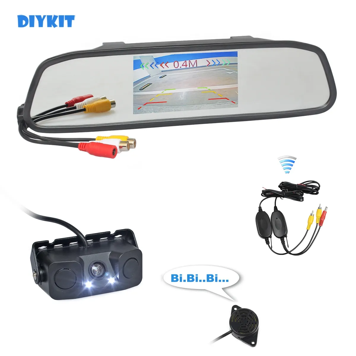 DIYKIT Wireless Auto Parking Monitor System Waterdichte Parking Radar Sensor Auto Camera + 4.3 Inch Auto Mirror Monitor