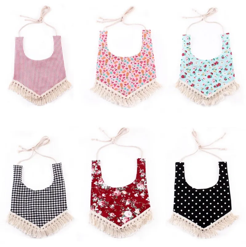INS Baby Bibs Tassel Newborn Triangle Towels Cotton Infant Saliva Towel Lace Baby Burp Cloths Baby Feeding Cloth Floral 6 Designs DHW2963