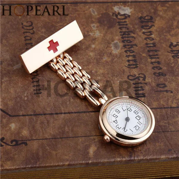 Hopearl Jewelry Nurse Fob Clip-On Brooch Hanging Pocket Watch with