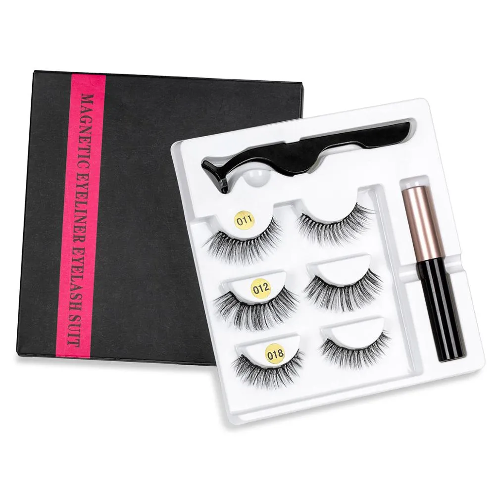 Heet verkoop magnetische wimpers met eyeliner 5 magneet valse wimper pincet set waterdichte langdurige wimperverlenging