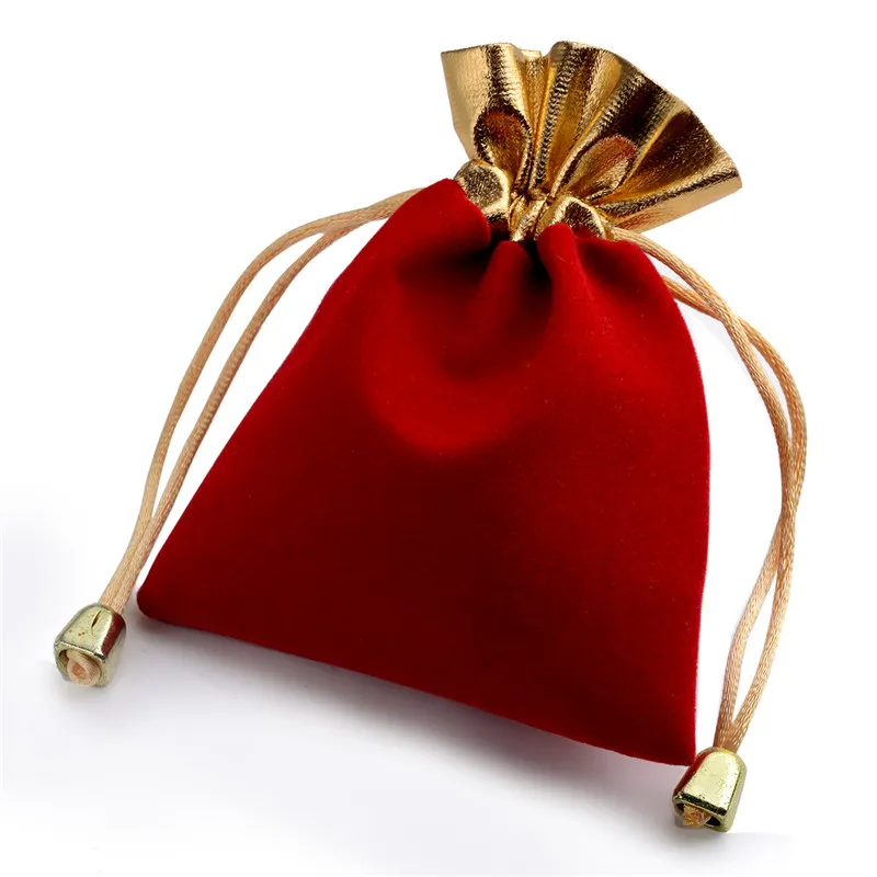 Red And Golden Velveteen Gift Bag For Jewelry Package Velvet