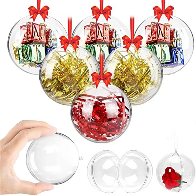 4cm 6cm 8cm 10cm 12cm Juldekorationer Bollaröppningsbara Transparent Plast Julgran Ornament Party Bröllop Holliday Gift Balls