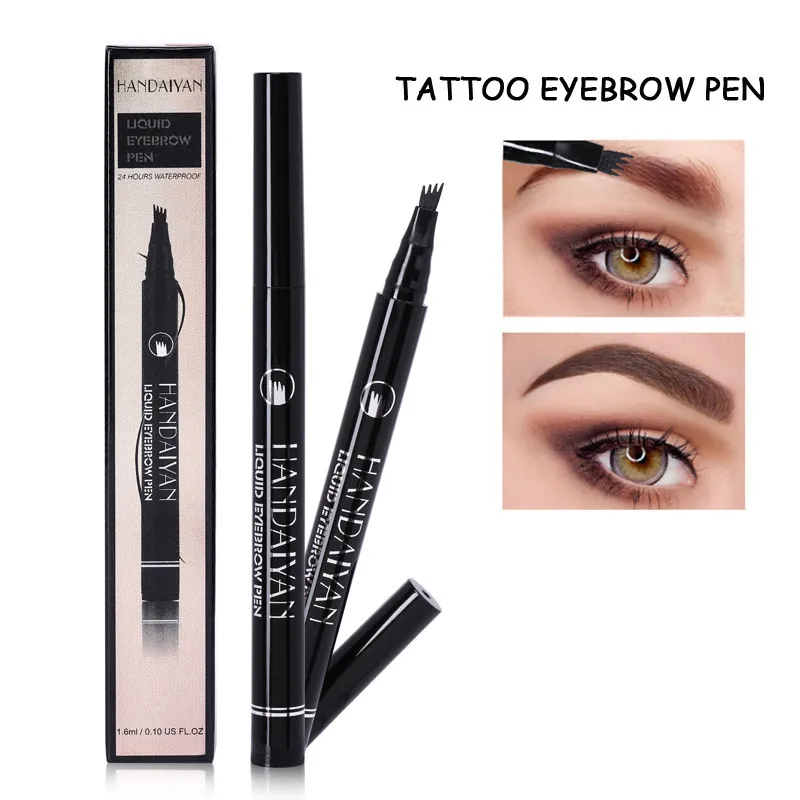 HANDAIYAN Eyebrow Pencil Waterproof Fork tip Eyebrow Tattoo Pen 4 Head Fine Sketch Liquid Henna Eyebrow Enhancer Dye Tint Pen