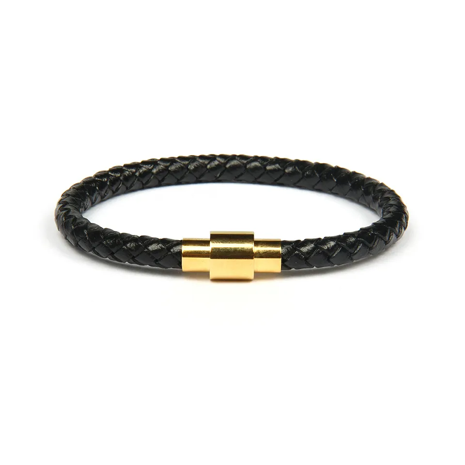 Gold Silver Bracelets Watch Wholesale 10pcs/lot Top Quality Simple Genuine Leather Bracelet With Sainless Steel Mens Jewelry