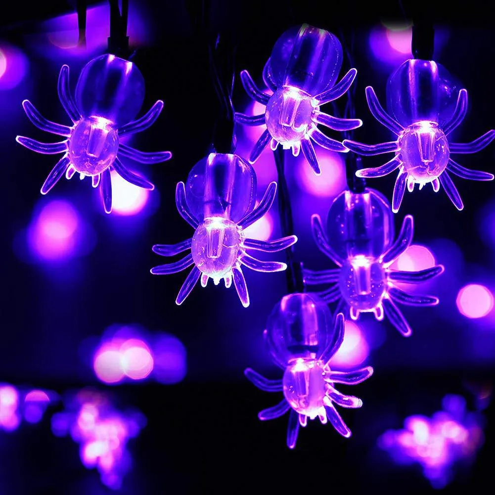 Halloween String Lights 40 LED 15ft Purple Spider Lights For Party Holiday Yard Decorations