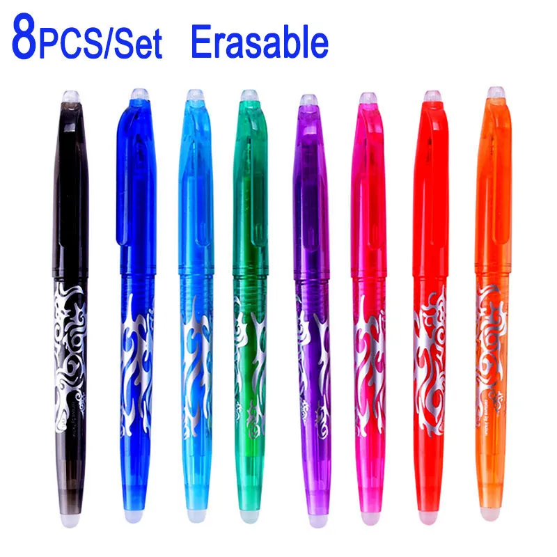 8 pz/set Nuovo 0.5mm Penna Cancellabile Colorato 8 Colori Magia Gel Inchiostro Penna Disegno Strumento di Pittura Studente Strumenti di Scrittura Cancelleria per ufficio