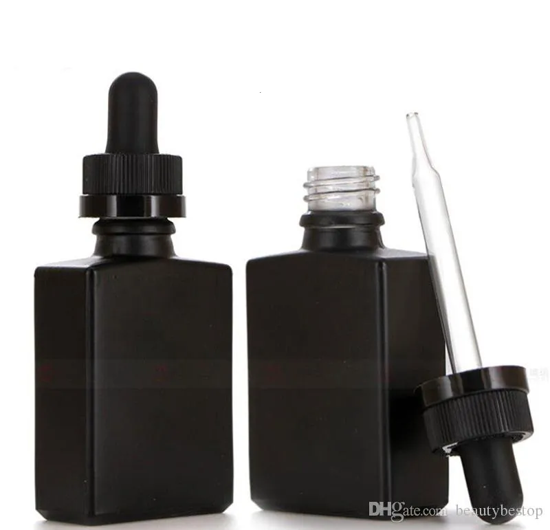 卸売価格30mlのマット黒正方形のガラスの瓶のためのe液体のエッセンシャルオイルガラスの瓶のピペットのドロッパー400pcs /ロット