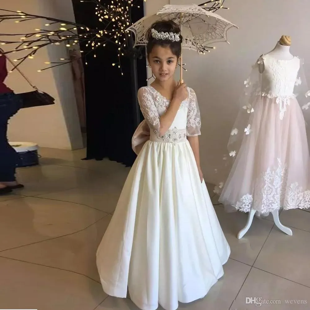 navy blue dress for baby girl A-Line Scoop 3D Flower Ivory Flower Girl Dress First Communion Dress QF1029 US14 / As Pic main image 0