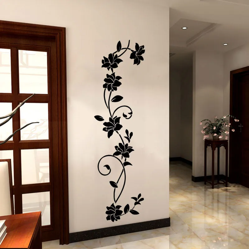 Hot Sale Black Flower Vine Wall Stickers Removable Wall Decal For
