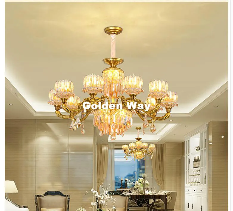 Modern Brass Crystal Gold Crystal Chandelier With E14 LED AC