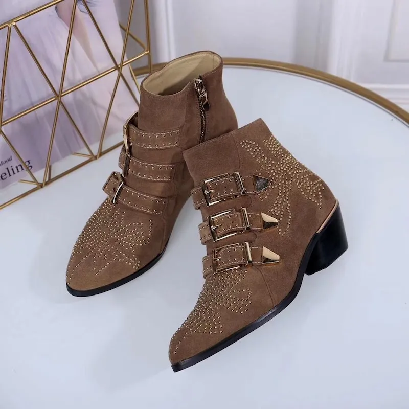 Susanna Boot Women Studded Boots 100% Genuine Leather Ankle Shoes Fashion Girl Winter Martin Booties Chaussures Size 35-42