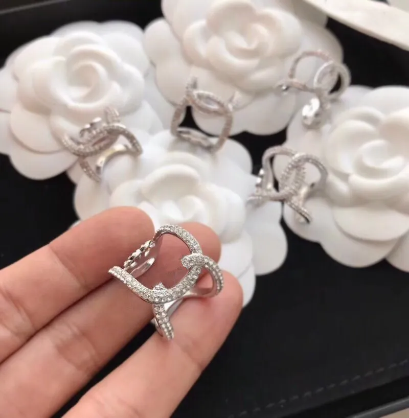 Anel aberto completo do diamante das Mulheres Dangle Luxo C anel Da Marca para As Mulheres Presente de Aniversário de Casamento Jóias para a Noiva com caixa