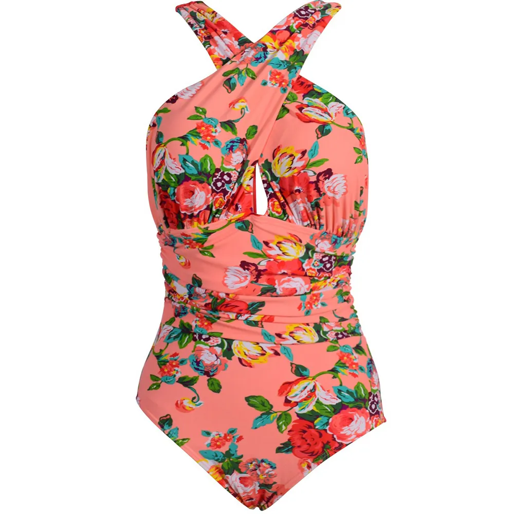 Women Plus Size Padded One Piece Swimsuit Floral Bathing Suit