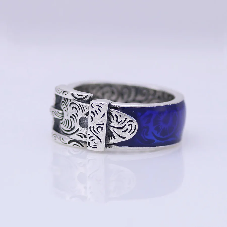 Europa und die Vereinigten Staaten Retro S925 Sterling Silber Ring Herren blau Emaille Tigerkopf Ring Damen Tigerkopf Paar Ring 230V