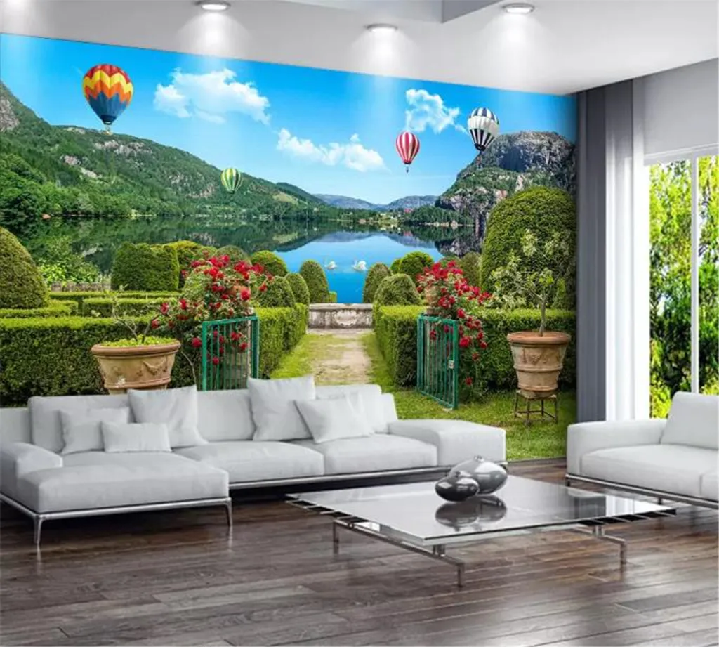 Wholesale 3d Wallpaper Garden Greenway Road Huamen Great Lakes 3D Mural Digital Printing HD Decorative Wall paper Beautiful Wallpaper