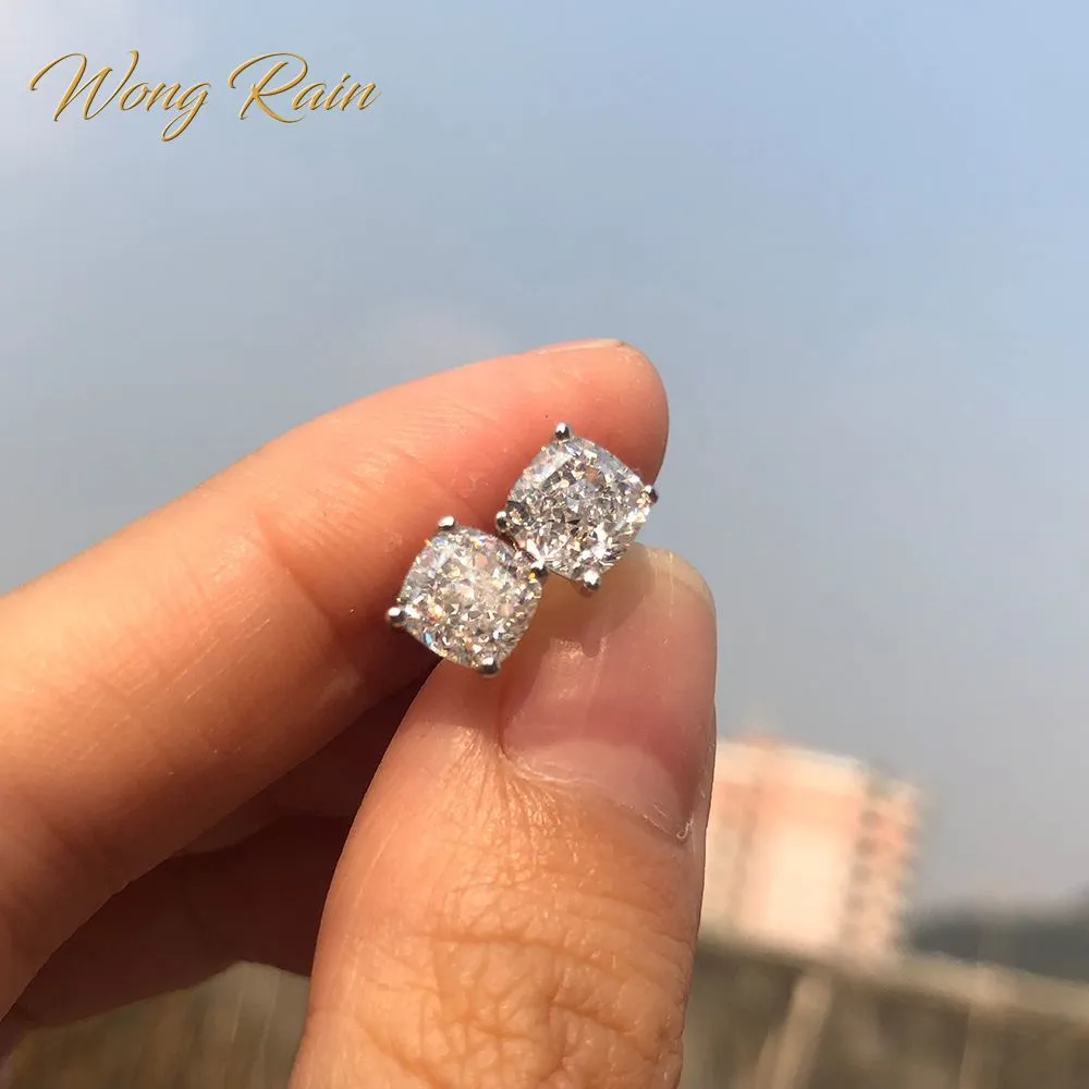 Wong Rain Classic 100 925 Silver Created Gemstone Wedding Engagement Ear Studs Earrings Fine Jewelry Wholesale CX200628