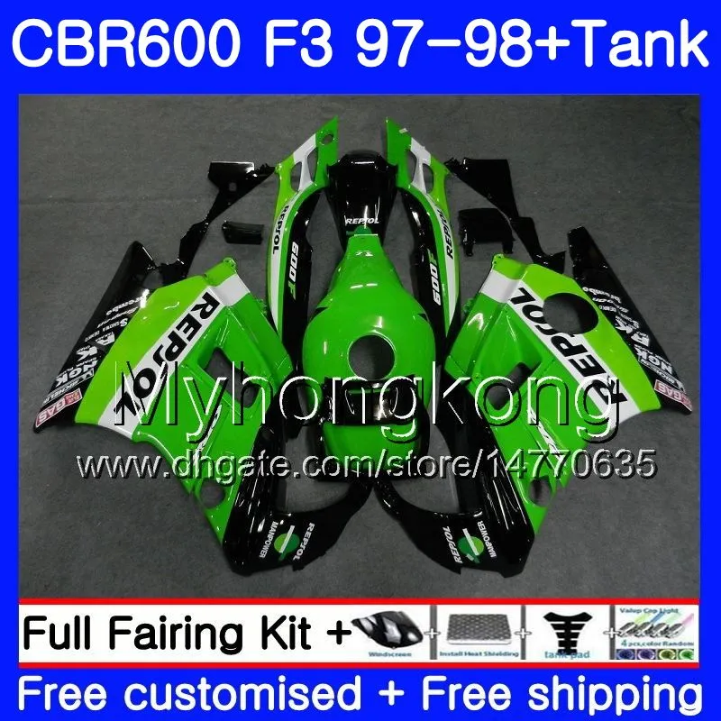 Corpo + serbatoio per HONDA Repsol verde nuovo CBR 600 FS F3 CBR600RR CBR 600F3 97 98 290HM.21 CBR600 F3 97 98 CBR600FS CBR600F3 1997 1998 Carenature