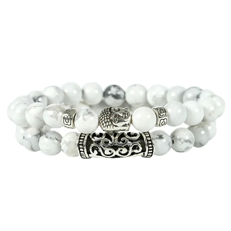 Brins de perles 2 pièces ensemble breloque bouddha Bracelet en pierre naturelle hommes bracelets pour femme Cool éblouissant Pulseras1235V
