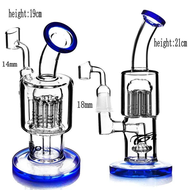 Bleu unique capiteux recycleur dab rigs TORO Glass Bong 21cm Hookahs bongs droits Pipes à eau en verre plate-forme pétrolière 18 mm banger nail