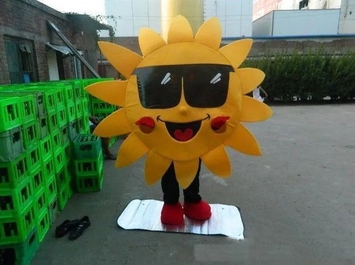 2019 venda Quente Mr. Sun Sunflower Mascot Costume Suit Fancy Dress Frete Grátis