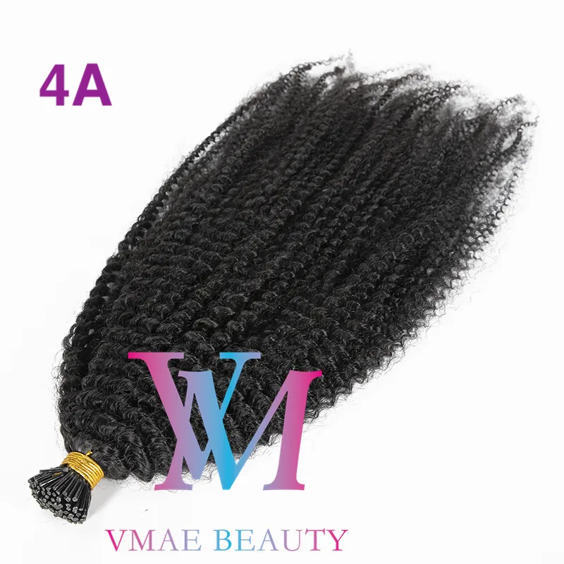 VMAE 4A 4B 4C 0.5G 100g Malezya Hint Remy Virgin I Ucu Sopa Öncesi Keratin Sopa Afro Kıvırcık Bakire Remy İnsan Saç Uzantıları