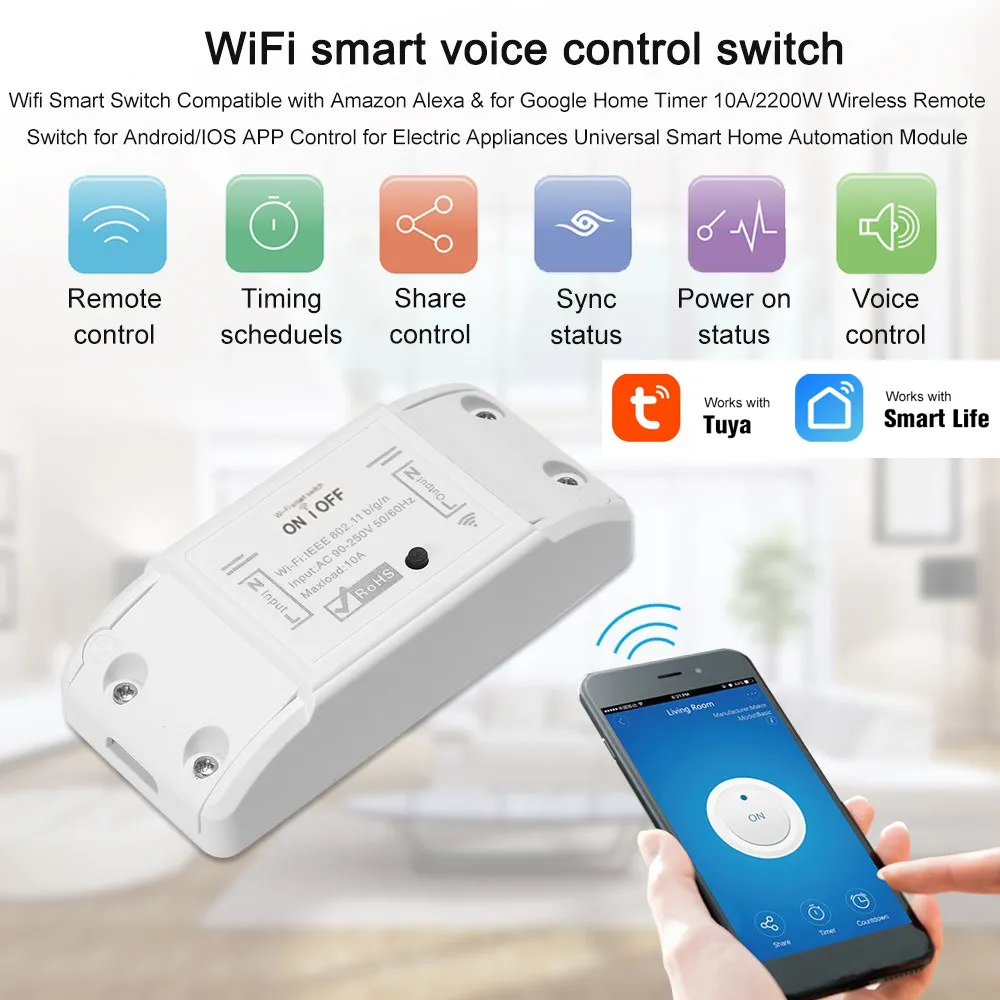 Interruptor Wi-Fi sem fio sem fio controlador remoto Timer de interruptor de luz para Smart Home Automation Module Suporte Android iOS