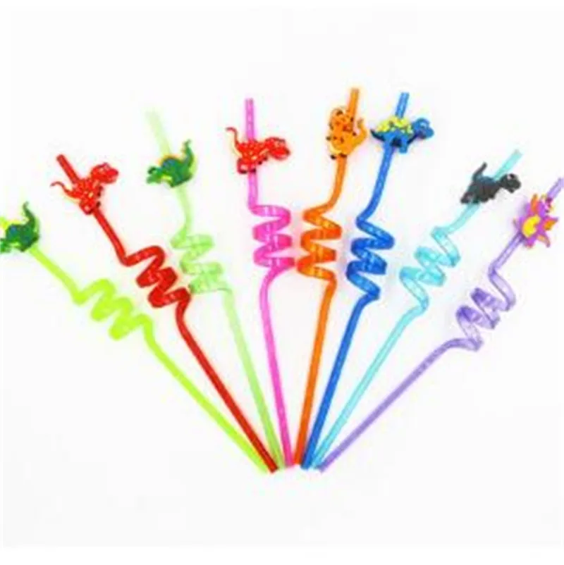 Disposable Straw Party Decorative Red Green Blue Multi Colors Bend Straws Cartoon Dinosaur Modeling Tubularis Eco Friendly 8xh L1