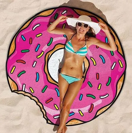 Donut rond Pizza Hamburge pastèque serviettes indien Mandala plage jeter tapisserie Hippy Boho serviette de plage tapis de Yoga