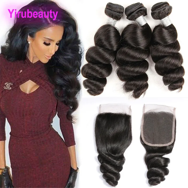 Brazilian Virgin Hair Extensions 3 Bundles With 4X4 Lace Closure 4 Pieces/lot Loose Wave With Baby Hair Lace Closure