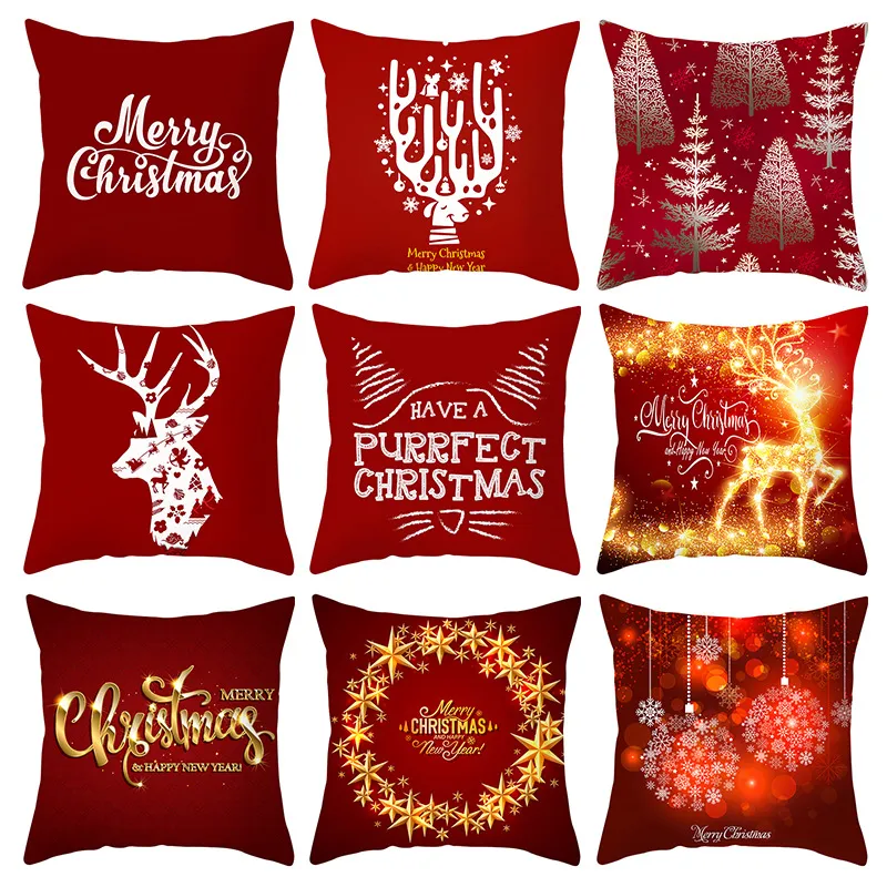 Christmas Short Plush Soft Pillowcases Sofa Waist Throw Pad Cover Cojines Pillow Cover Home Decoration Pillow Case Cushion Cover