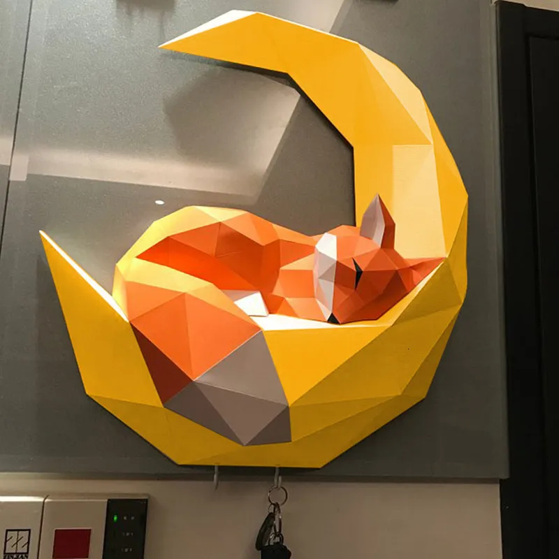 Moon Fox Diy Craft Templates Wall Decor Paper Art Piece Ornament