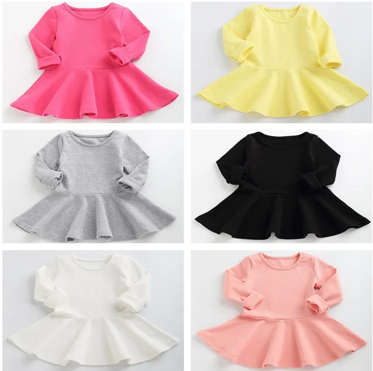 Ubrania dla dzieci Odzież dziecięca 2019 jesień maluch dziewczyny sukienki bawełniane flounce spódnica z długim rękawem Proste spódnice rozszerzające 7Colors Girls Clothes