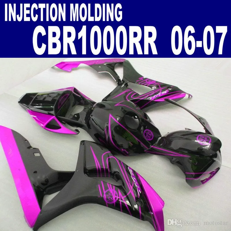 ABS plastmässa kit för honda injektionsform CBR1000RR 06 07 Svart röd Motobike CBR 1000 RR 2006 2007 Fairings CP16