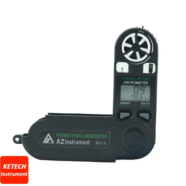 AZ8918 Digitales Taschen-Anemometer, Windgeschwindigkeitsmesser, Messgerät, Tester, Thermometer, Hygrometer
