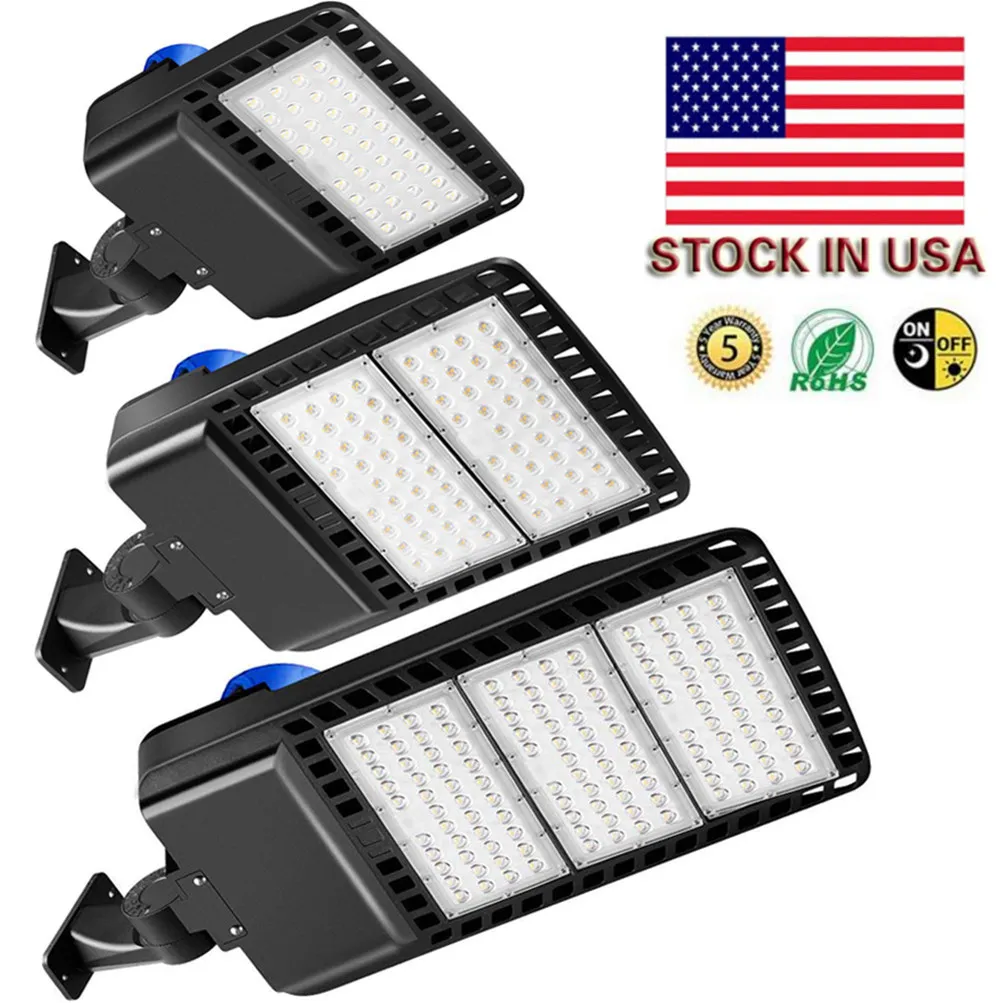 Stock in USA+ 480W 300W 200W 150W LED Shoebox Parking Lot Lights IP65 Waterproof Outdoor Street Pole Light with DLC Listed Photocell sensor