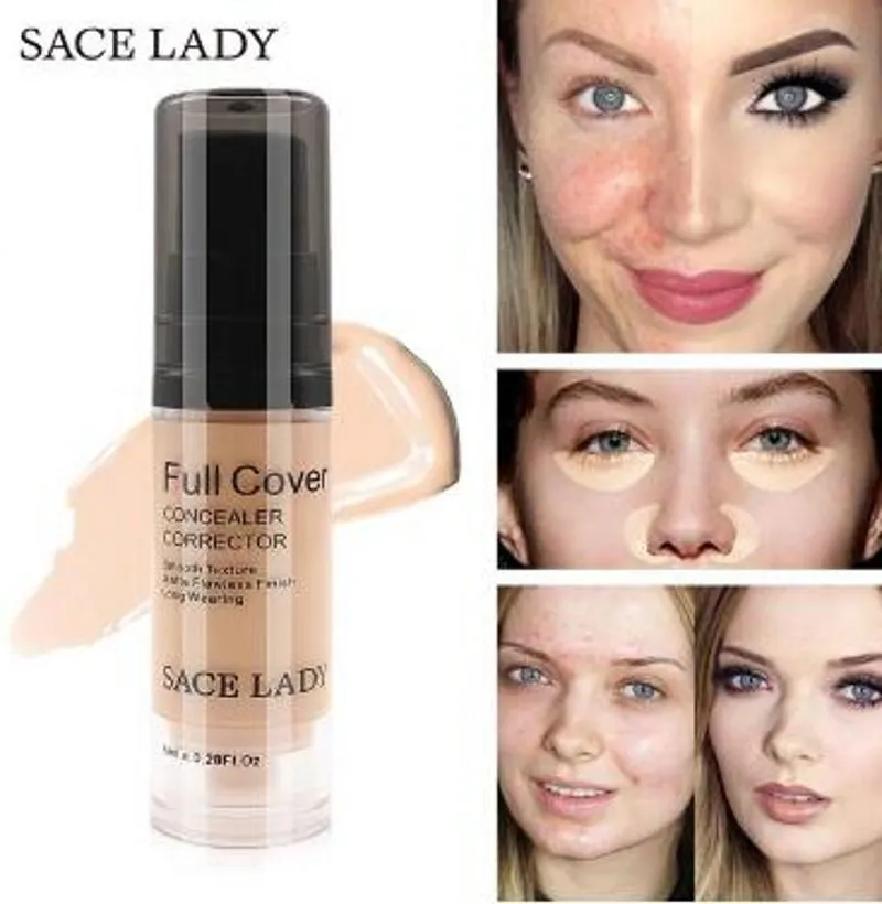 SACE LADY Full Cover 8 Colors Liquid Concealer Makeup 6ml Eye Dark Circles Cream Face Corrector Waterproof Make Up Base Cosmetic