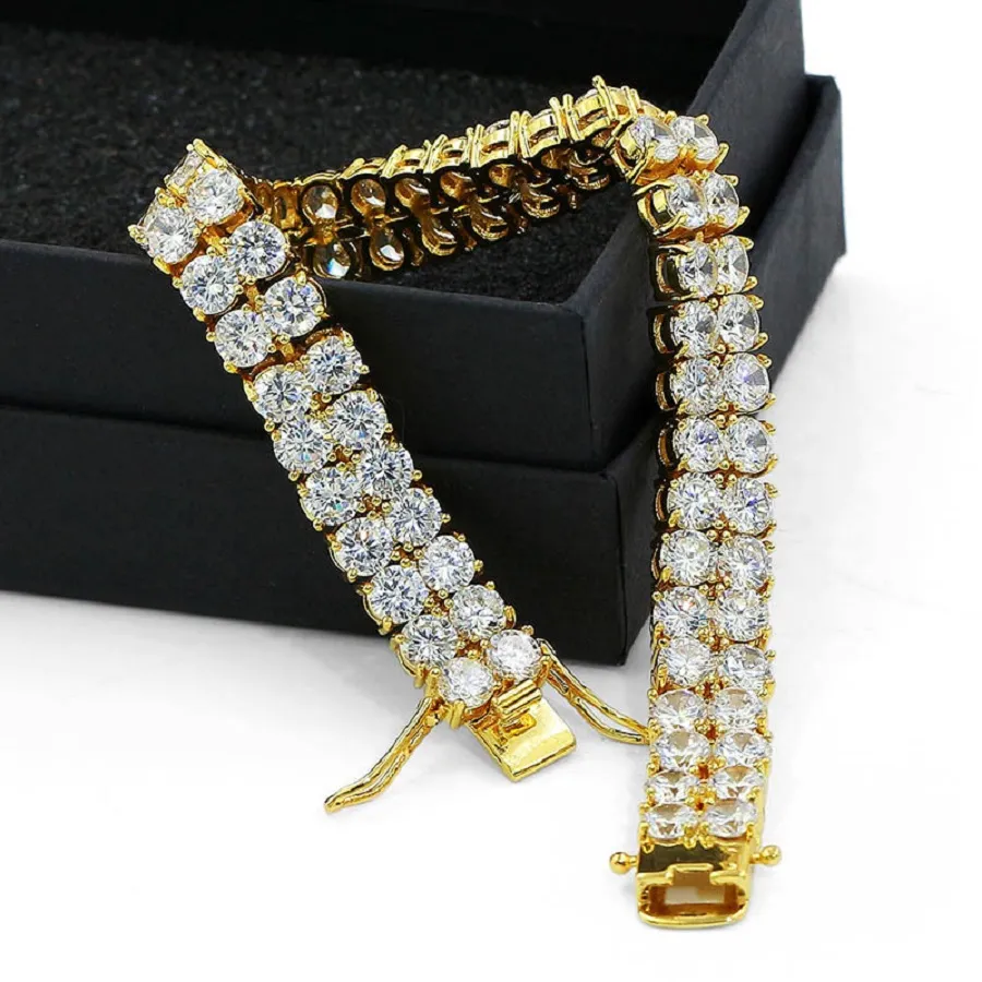 Fashion Rhinestone Men Iced Out Tennis Bracelet Hip Hop Jewelry 18k Gold Plated Silver Rock Mens Bracelets For Gifts3344