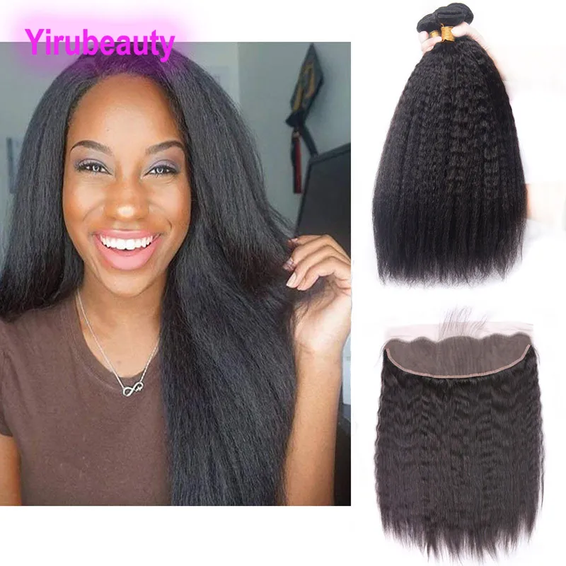 Brazilian Virgin Hair Bundles with Closures 13X4 Frontal Kinky Straight Yaki 4 Pieces/lot Brazilian Human Hairs