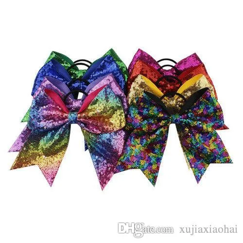 8 INCH Fashion Handmade Sequin Bling Cheer Bows Hairbands for Girl Children Kids Boutique Accessorie DHL