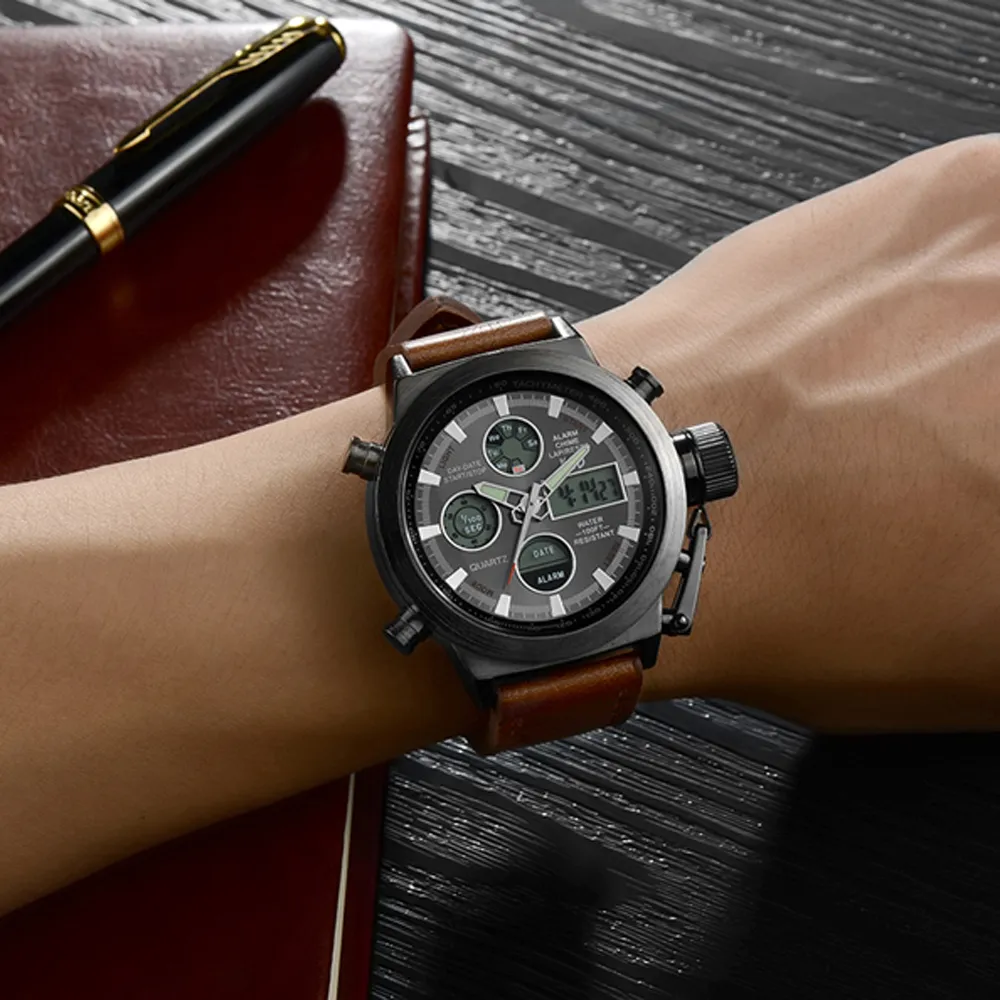 Orologio Da Uomo Maschile: Display Digitale, Pelle Militare