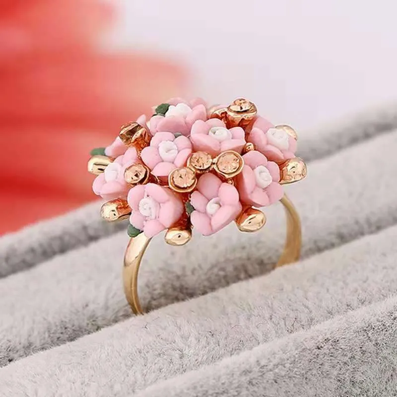 Ceramic Flower Floral Cluster Ring For Women Available Porcelain