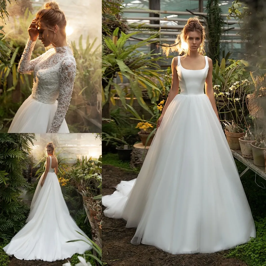 Charming A-line Square Neckline Lace Backless Wedding Dresses, FC2682 main image 1