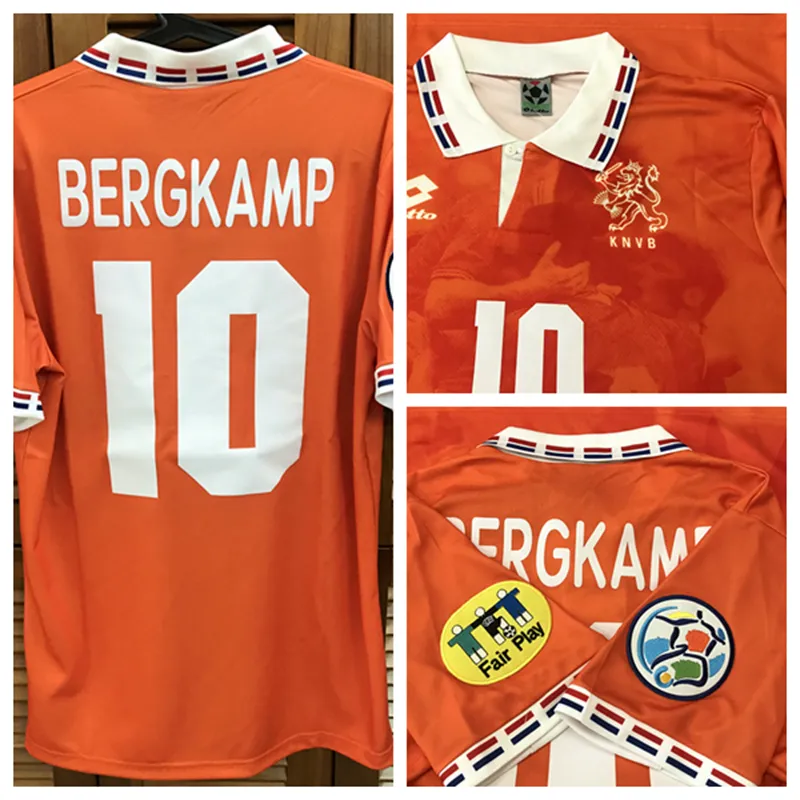 Hol 96/98 Eurocup Vintage Classic Hemtröja Jersey Korta ärmar Bergkamp Cruyff Kluivert Anpassade namnnummer Patches Sponsor