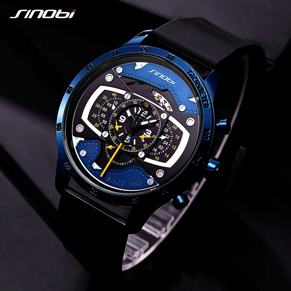 SINOBI Car Speed Sports Orologi da uomo Orologio da polso da uomo creativo Punk Orologio al quarzo impermeabile Orologi militari Reloj Hombre Racing