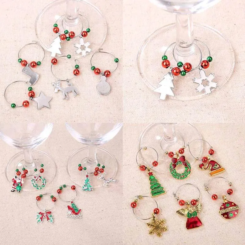 Noel Şarap Cam Dekorasyon Charms Parti Yeni Yıl Kupası Yüzük Masa Süslemeleri Xmas Kolye Decoracion Navidad