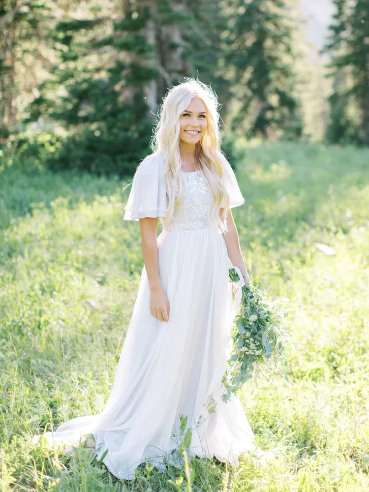 white christmas dresses CELINE / A Line Wedding Dress with Flutter Sleeves